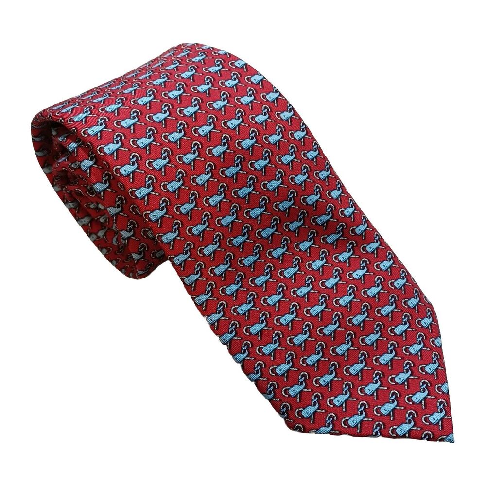 Vineyard Vines Red Nautical All Over Blue Whale Print Silk Neck Tie 61" x 3.75"
